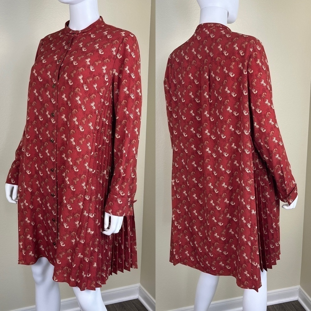 Coach Women’s Size 6 Red Horse And Carriage Print Pleated Shirt Shift Mini Dress
